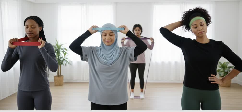 تمرینات ساده با کش بدنسازی برای گردن و پشت گردن