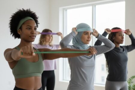 تمرینات ساده با کش بدنسازی برای رفع درد شانه و گردن