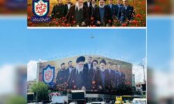 نقش رهبر شهید و شهید جمهور روی دیوارنگاره میدان انقلاب